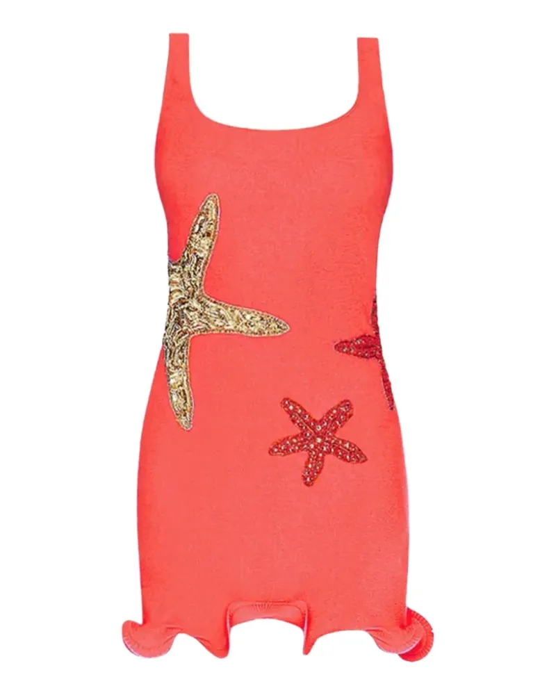 Leslie Amon starfish-embellished ruffled mini-dress - Rot Rot