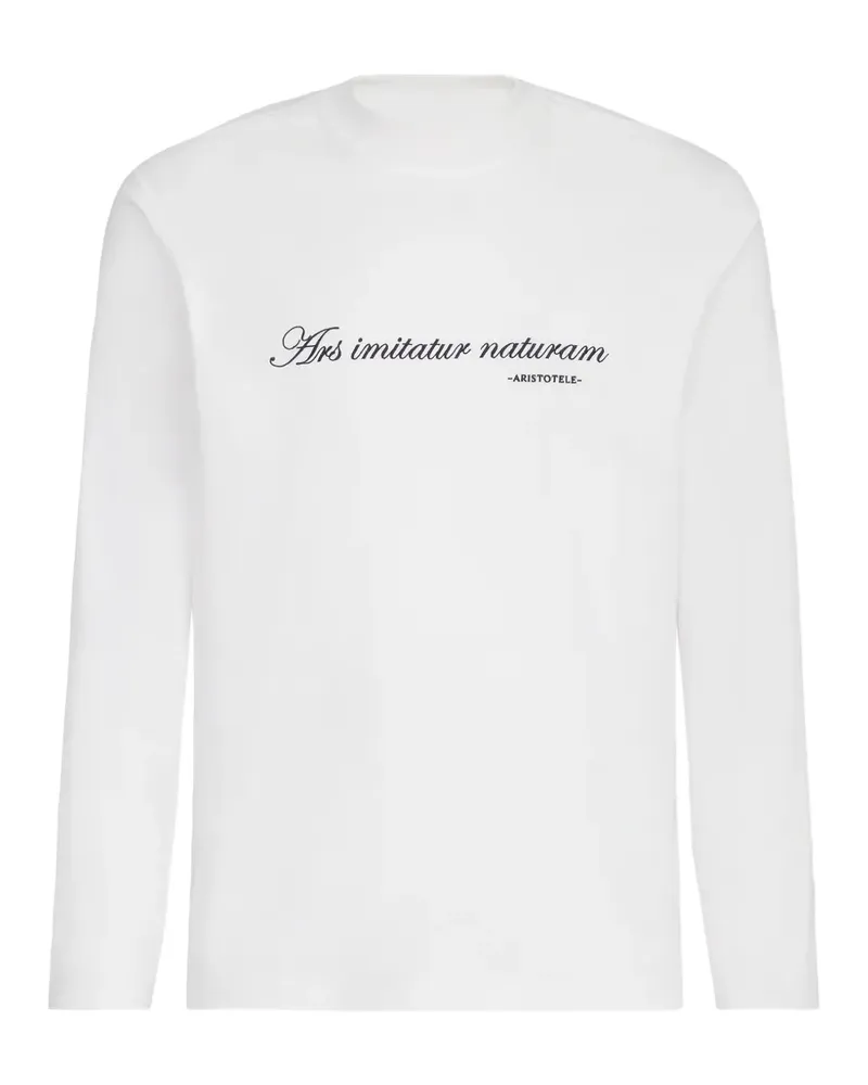 Brunello Cucinelli Langarmshirt aus Baumwolljersey mit Stehkragen und Stickerei - Weiß Weiß
