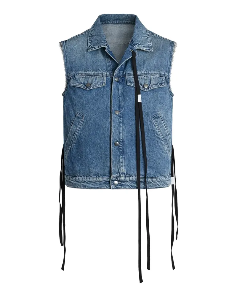 Ann Demeulemeester tie-strap frayed denim jacket - Blau Blau