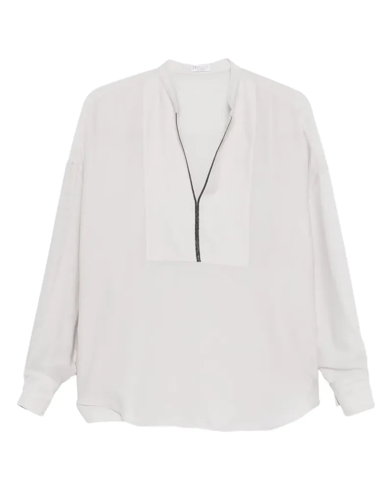 Brunello Cucinelli Seidenbluse mit Monili-Kette - Grau Grau