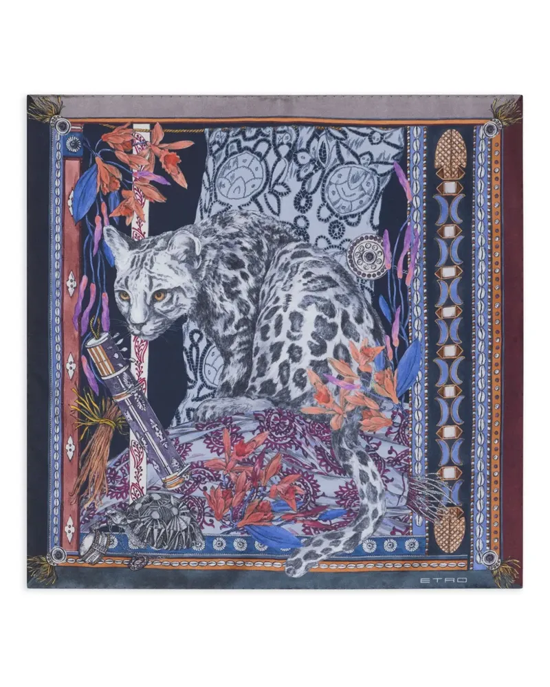 Etro Einstecktuch aus Seide mit Leoparden-Print - Blau Blau