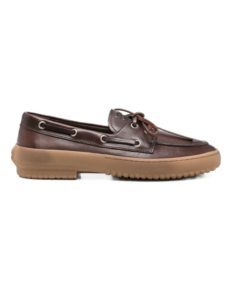 Miu Miu logo-embossed leather boat shoes - Braun Braun