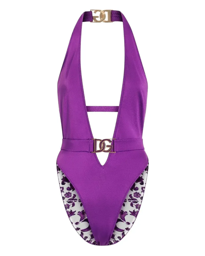 Dolce & Gabbana Badeanzug mit DG Logo-Schild - Violett Violett
