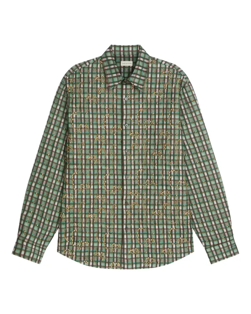 Dries van Noten Bestickte Hemdjacke mit Karomuster - Grün Grün