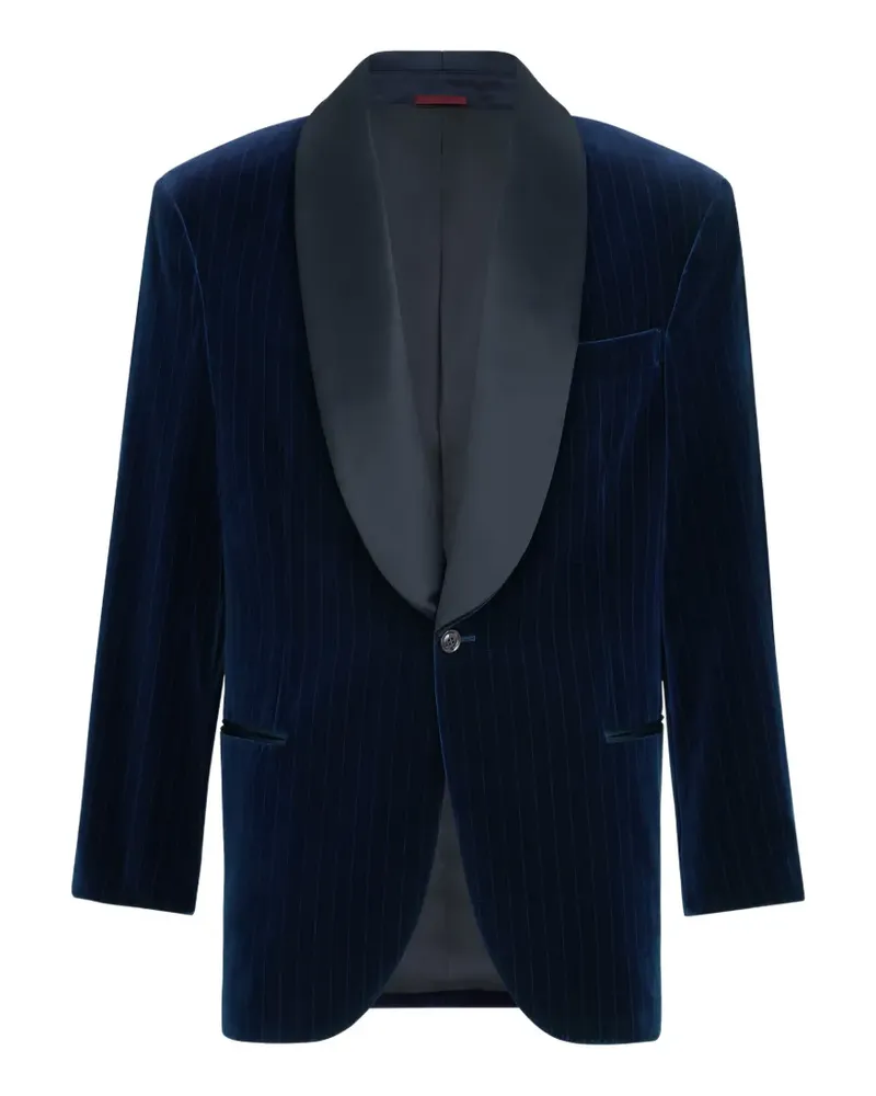 Brunello Cucinelli Smokingjacke aus Baumwolle mit Streifen und Schalkragen - Blau Blau