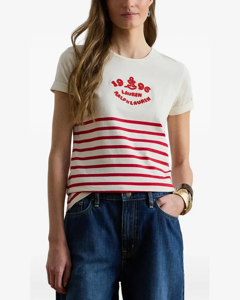 Ralph Lauren logo-embroidered striped T-shirt - Nude Nude