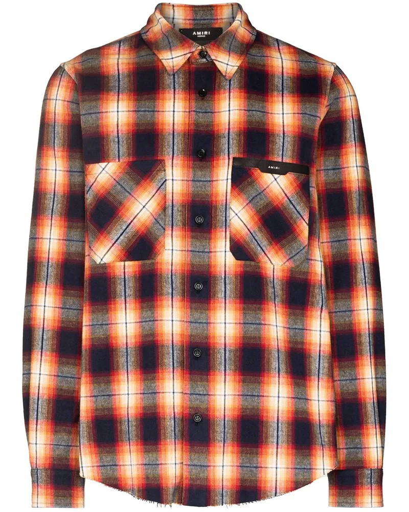 Amiri Kariertes Flanellhemd mit Logo-Patch Orange