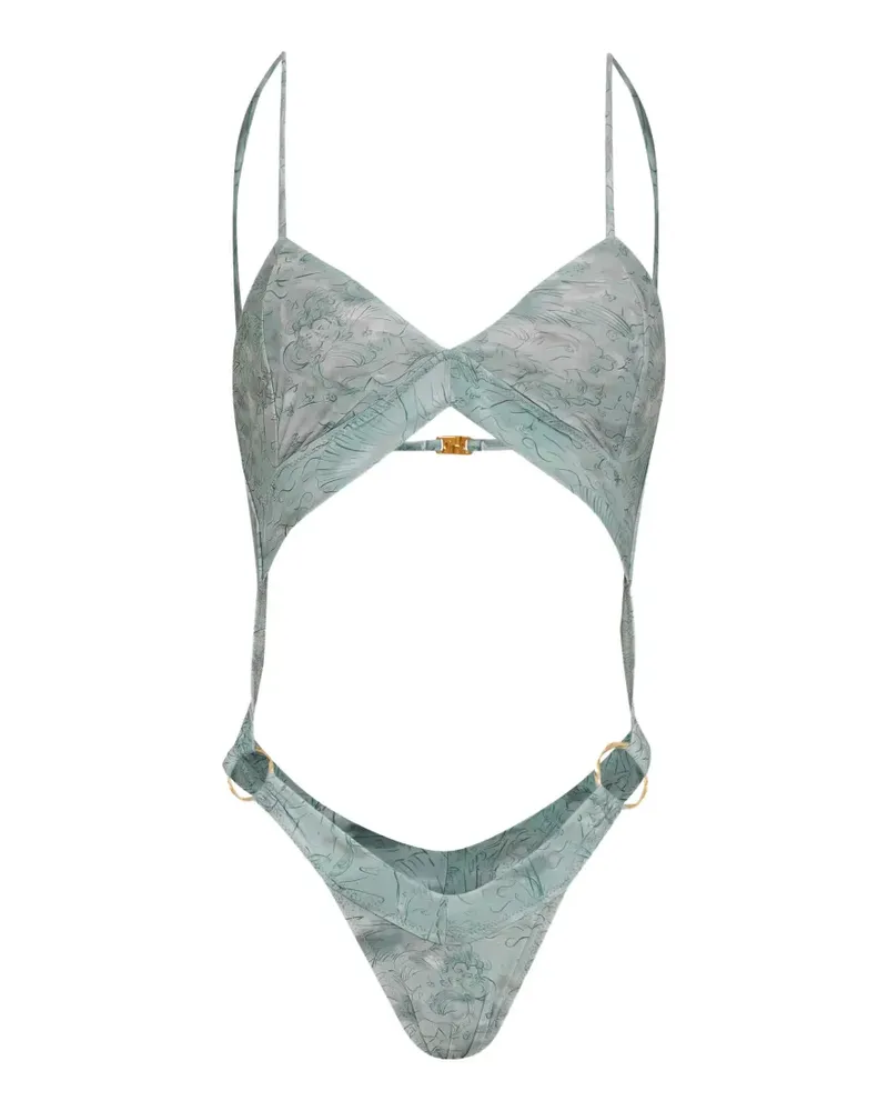 Amir Slama x Jade Picon floral cut-out swimsuit - Blau Blau
