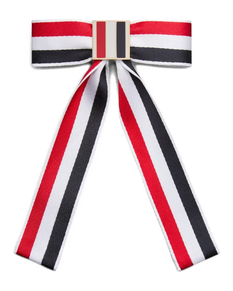 Thom Browne striped satin bow hair clip - Weiß Weiß