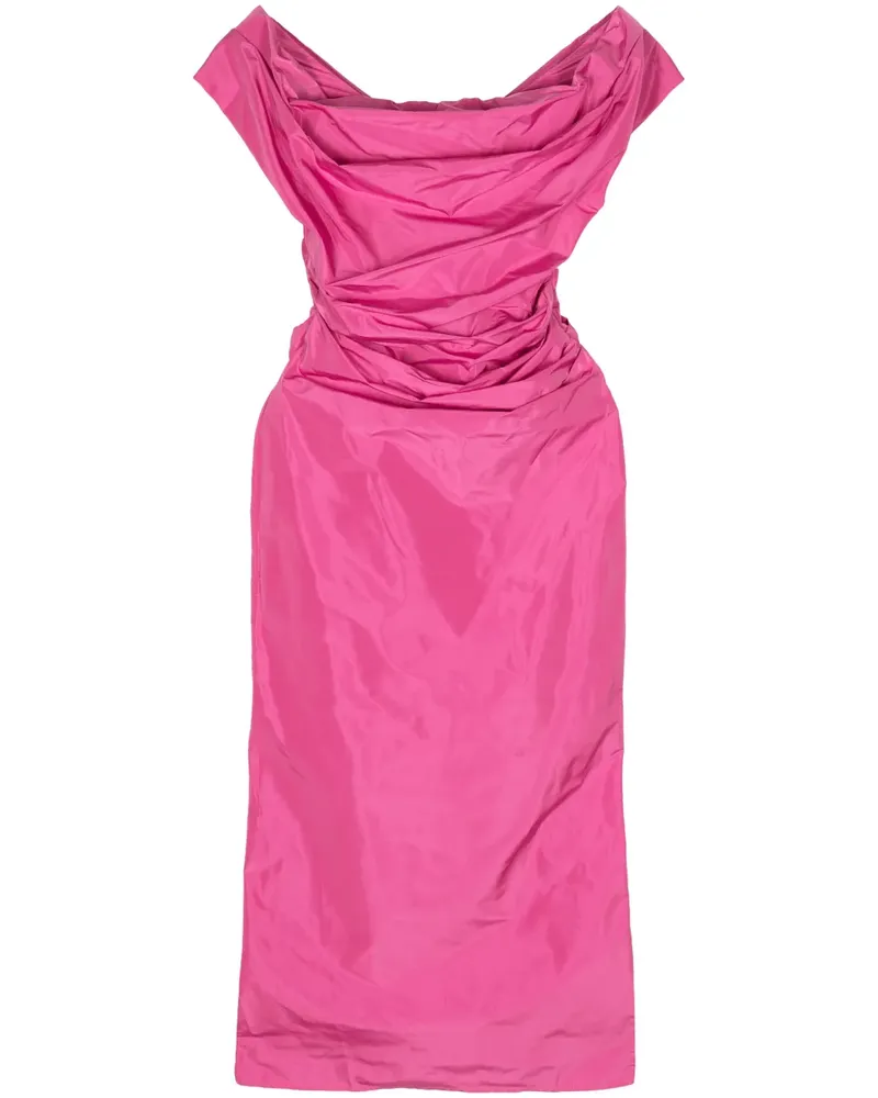 STAUD Schulterfreies Andrea Midikleid - Rosa Rosa