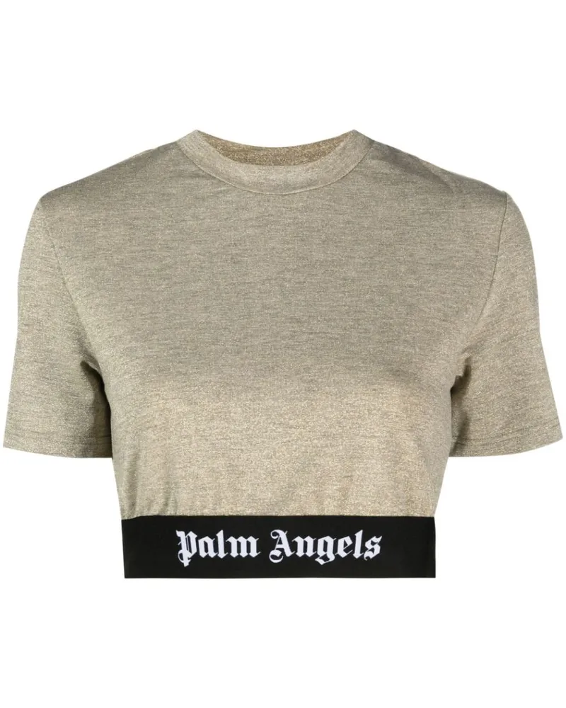 Palm Angels Cropped-T-Shirt mit Logo-Streifen - Gold Gold