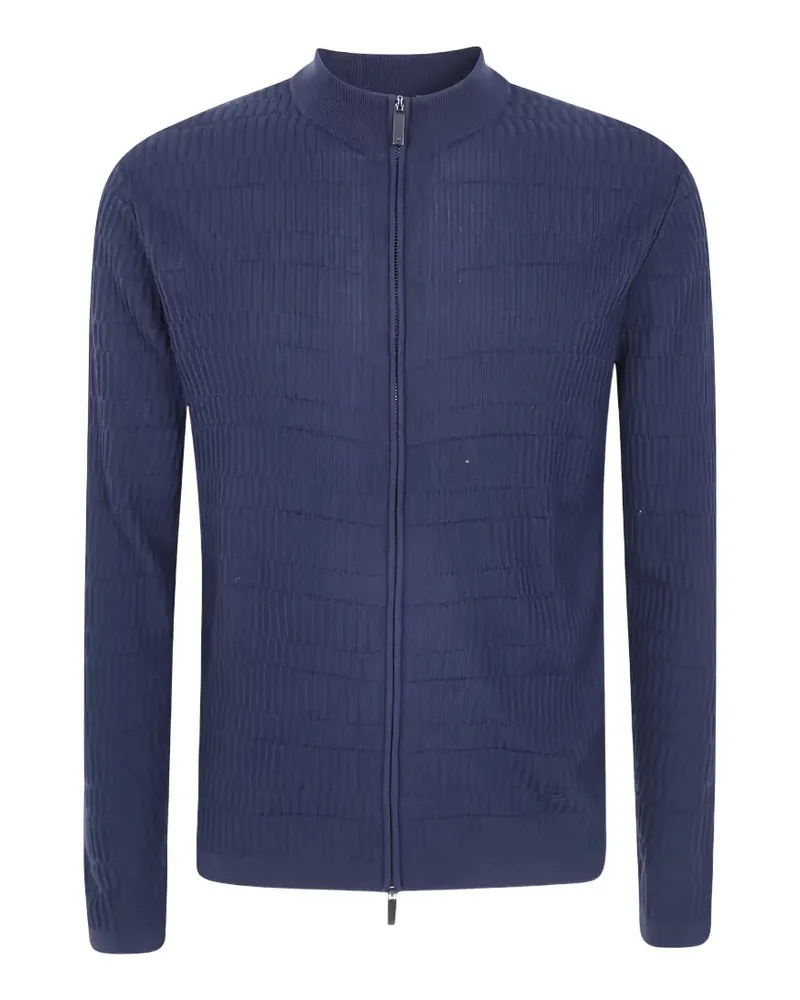 Emporio Armani ribbed zip-up wool cardigan - Blau Blau