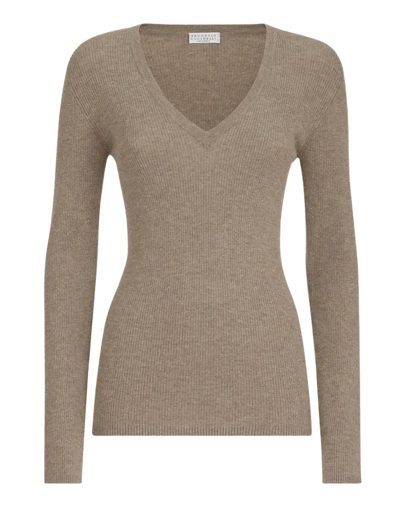 Brunello Cucinelli sparkling cashmere ribbed sweater - Nude Nude