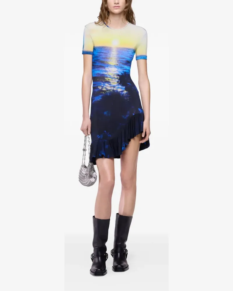 Paco Rabanne Gerüschtes Minikleid mit Sonnenuntergangs-Print - Blau Blau