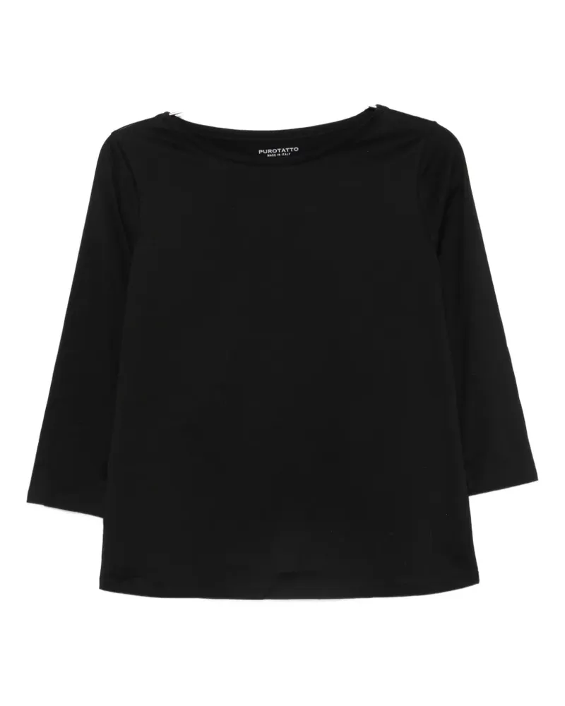 Purotatto boat-neck three-quarter-sleeve top - Schwarz Schwarz