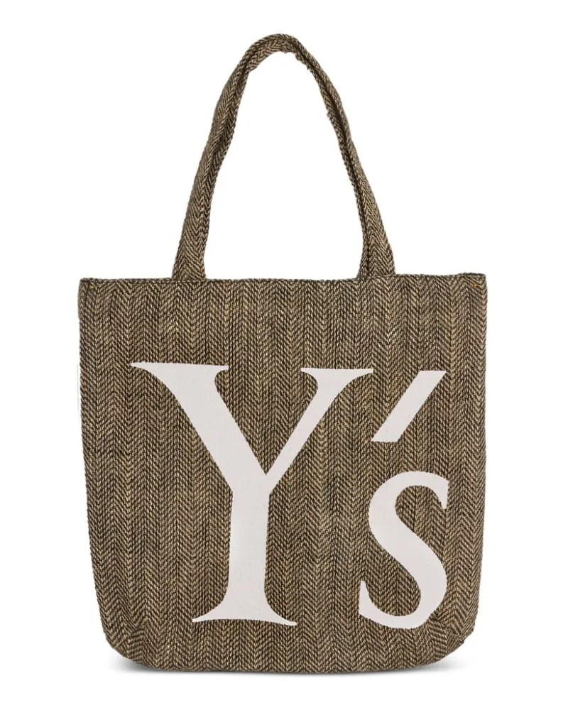 Yohji Yamamoto Jute-Shopper mit Logo-Print Nude