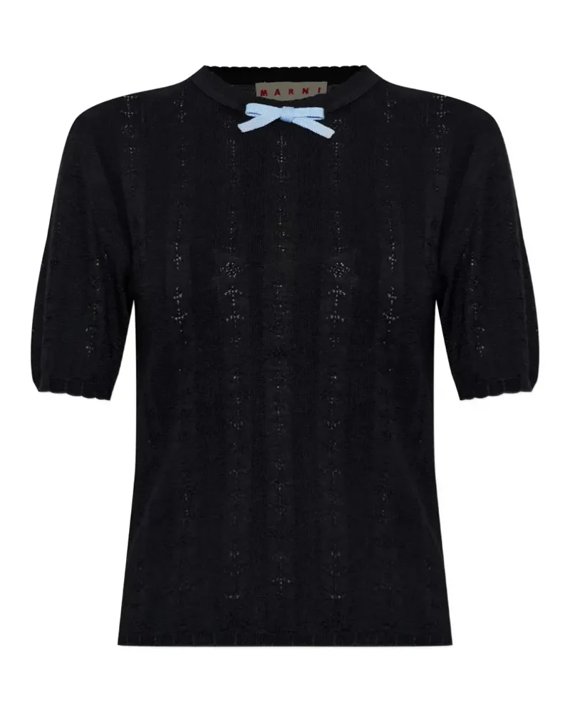 Marni bow-detail knitted wool T-shirt - Blau Blau