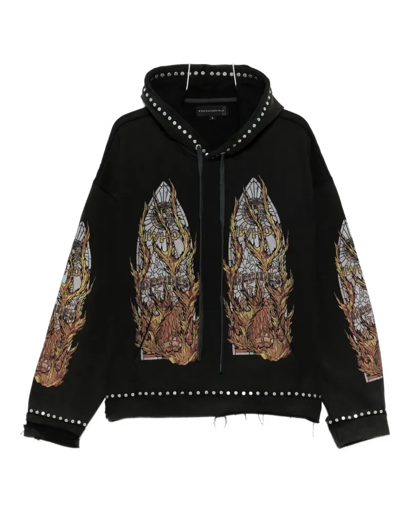WHO DECIDES WAR stud-detail graphic-print hoodie - Schwarz Schwarz