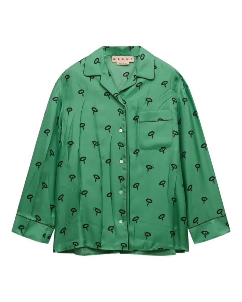 Marni green silk twill pajama shirt with floral print - Grün Grün