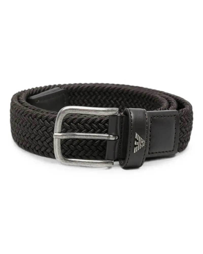 Emporio Armani woven leather-trim belt - Braun Braun