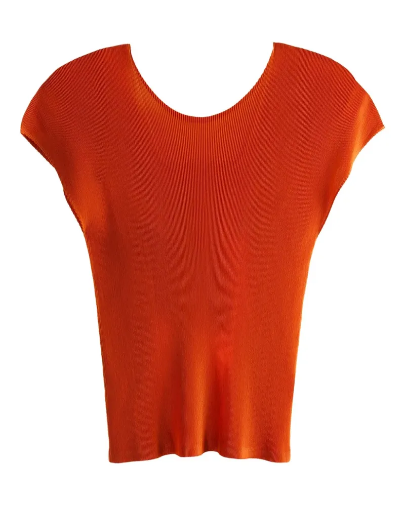Issey Miyake short-sleeve pleated top - Orange Orange