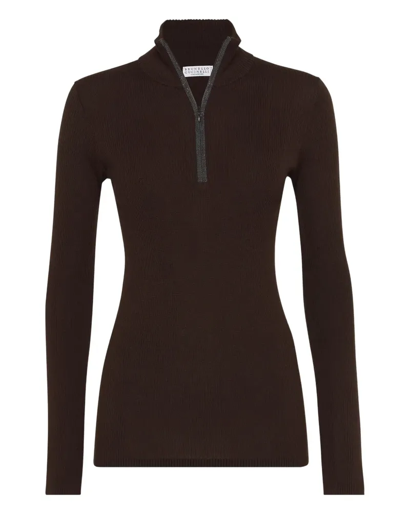 Brunello Cucinelli Gerippter Pullover mit Reißverschluss - Braun Braun