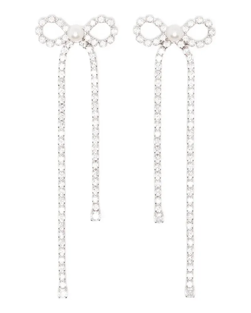 Self-Portrait crystal-embellished bow earrings - Silber Silber