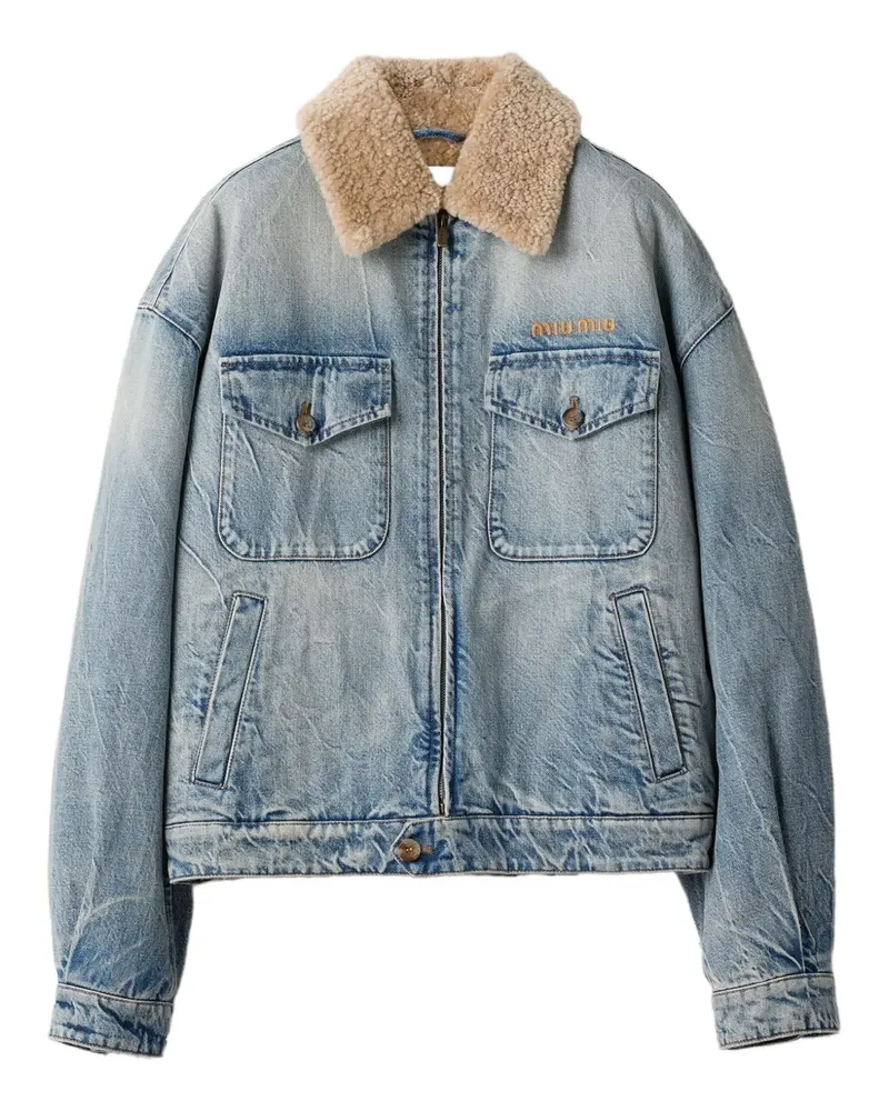 Miu Miu Jeansjacke mit Shearling-Kragen - Blau Blau