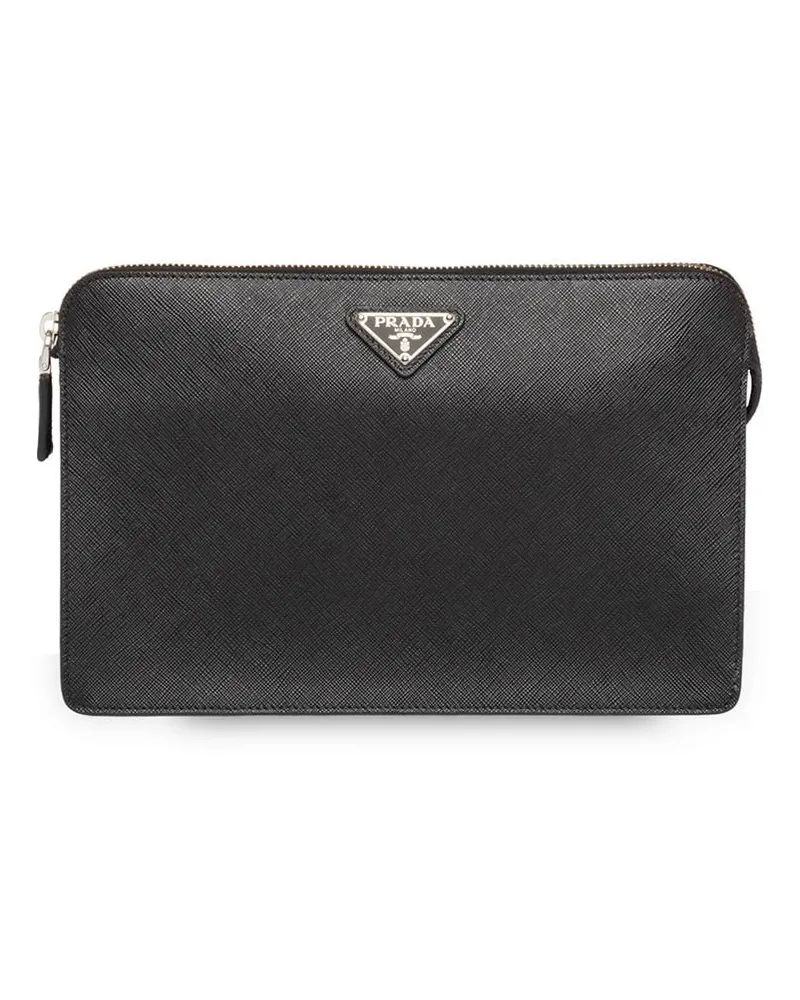 Prada Clutch mit Logo-Schild - Schwarz Schwarz