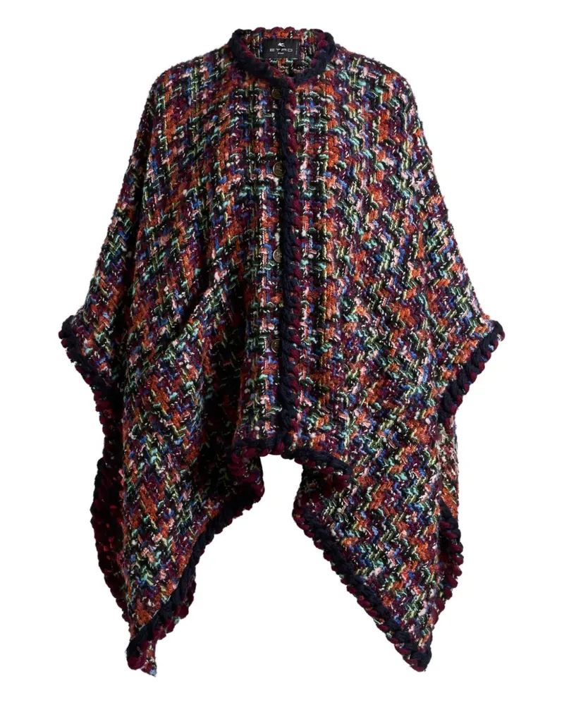 Etro Tweed-Cape mit Pompons - Schwarz Schwarz