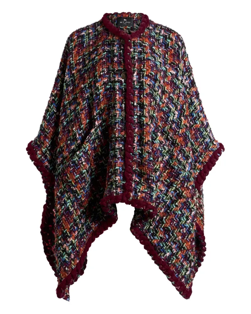 Etro Tweed-Cape mit Pompons - Rot Rot