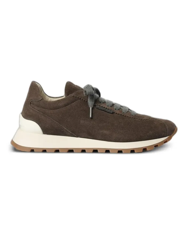 Brunello Cucinelli Monile-embellished suede sneakers - Braun Braun