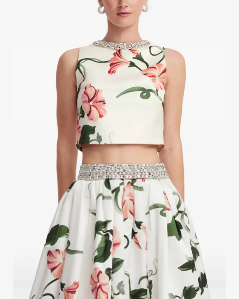 LEO LIN Florales T-Shirt mit Kristallen - Weiß Weiß