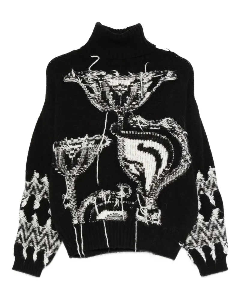 Circus Hotel Gemusterter Rollkragenpullover - Schwarz Schwarz