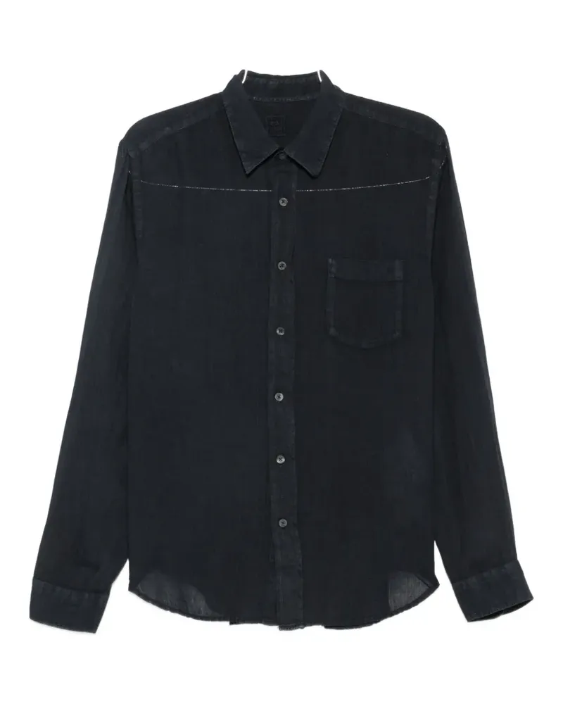 120% Lino contrast-stitch pocket shirt - Blau Blau