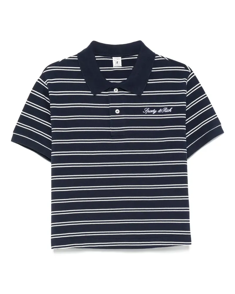 SPORTY & RICH Signature logo striped short-sleeve polo shirt - Weiß Weiß