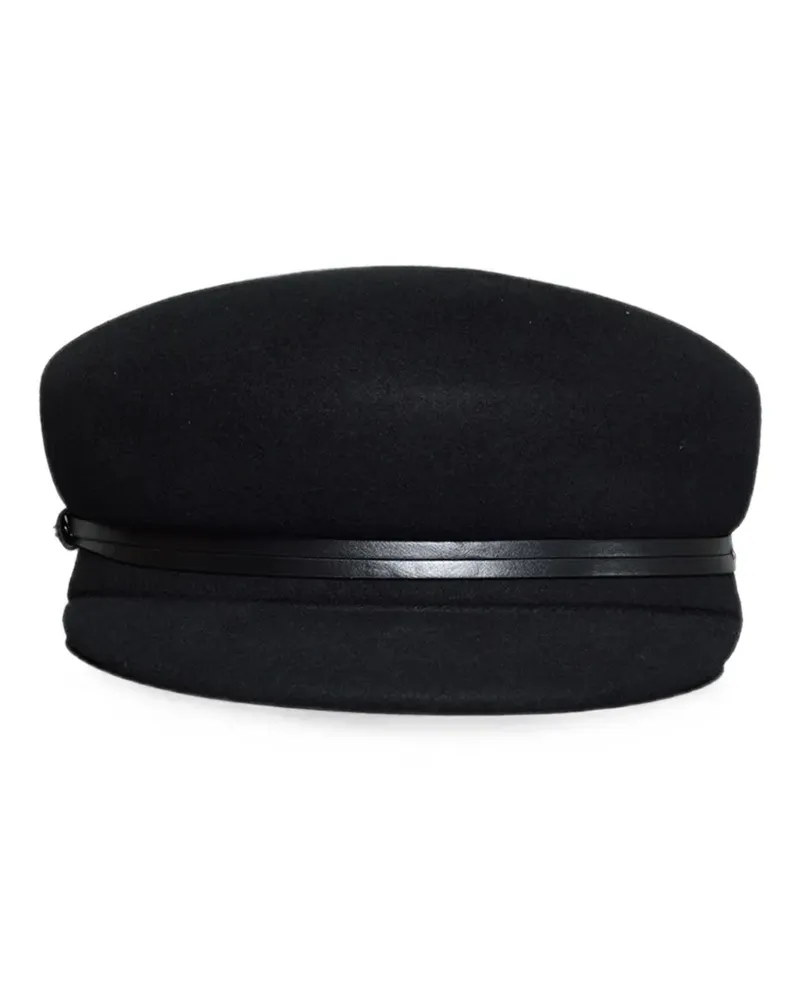 Max Mara Schiebermütze mit Lederbesatz - Schwarz Schwarz