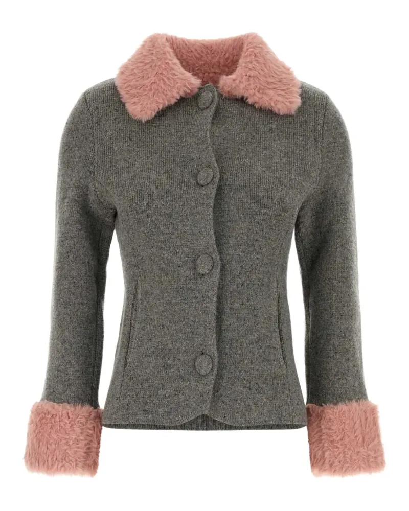 Moschino Gestrickte Jacke mit Faux Fur-Besatz - Grau Grau