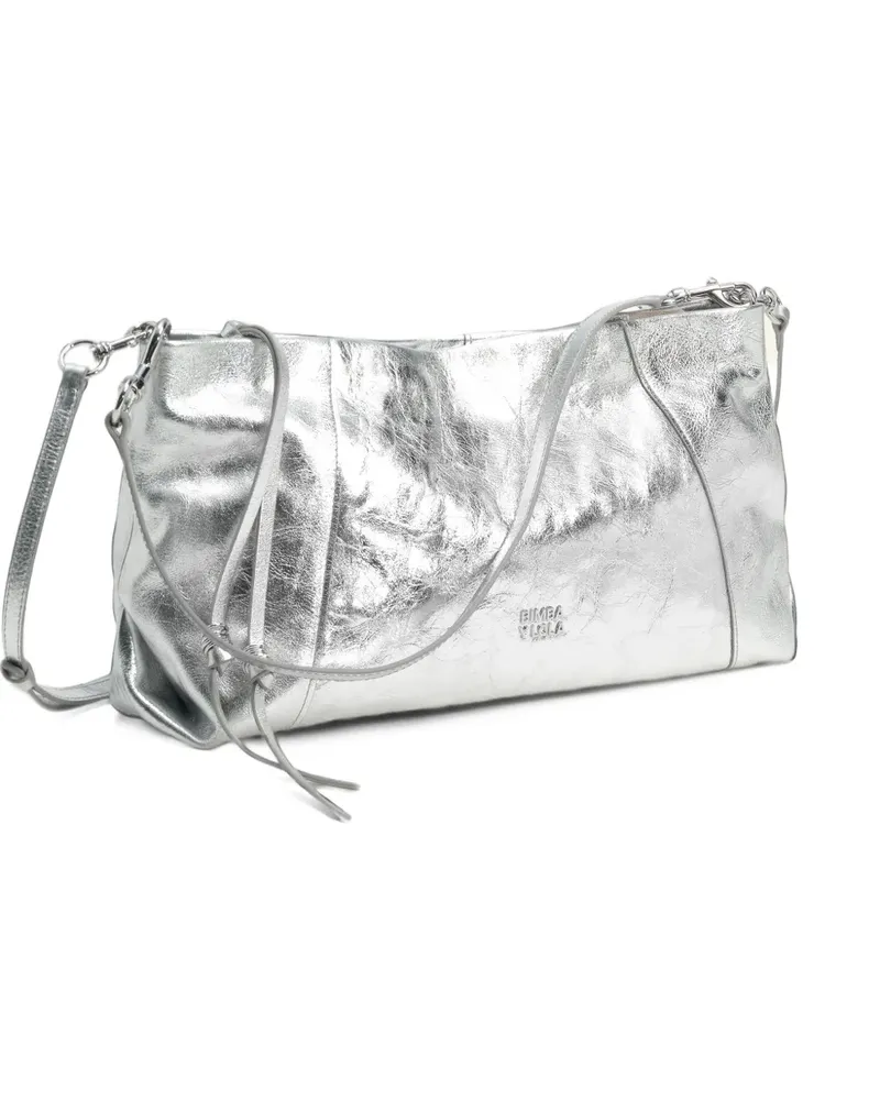 BIMBA Y LOLA Große silberfarbene Clutch aus Leder Silber