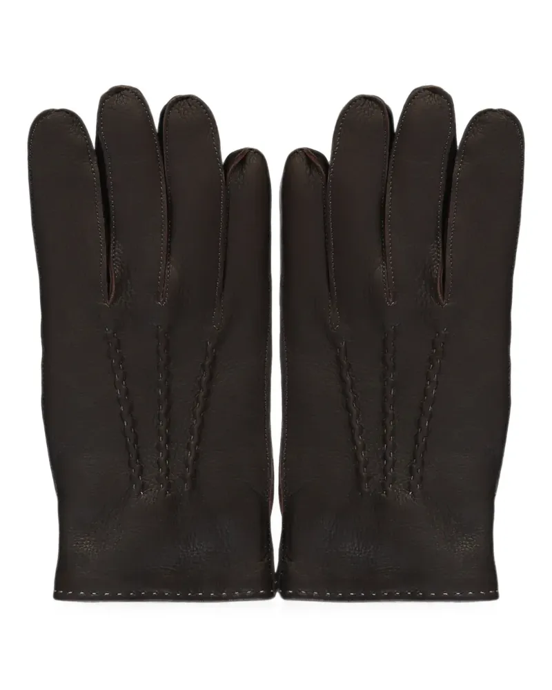MOORER stitched-detail leather gloves - Braun Braun