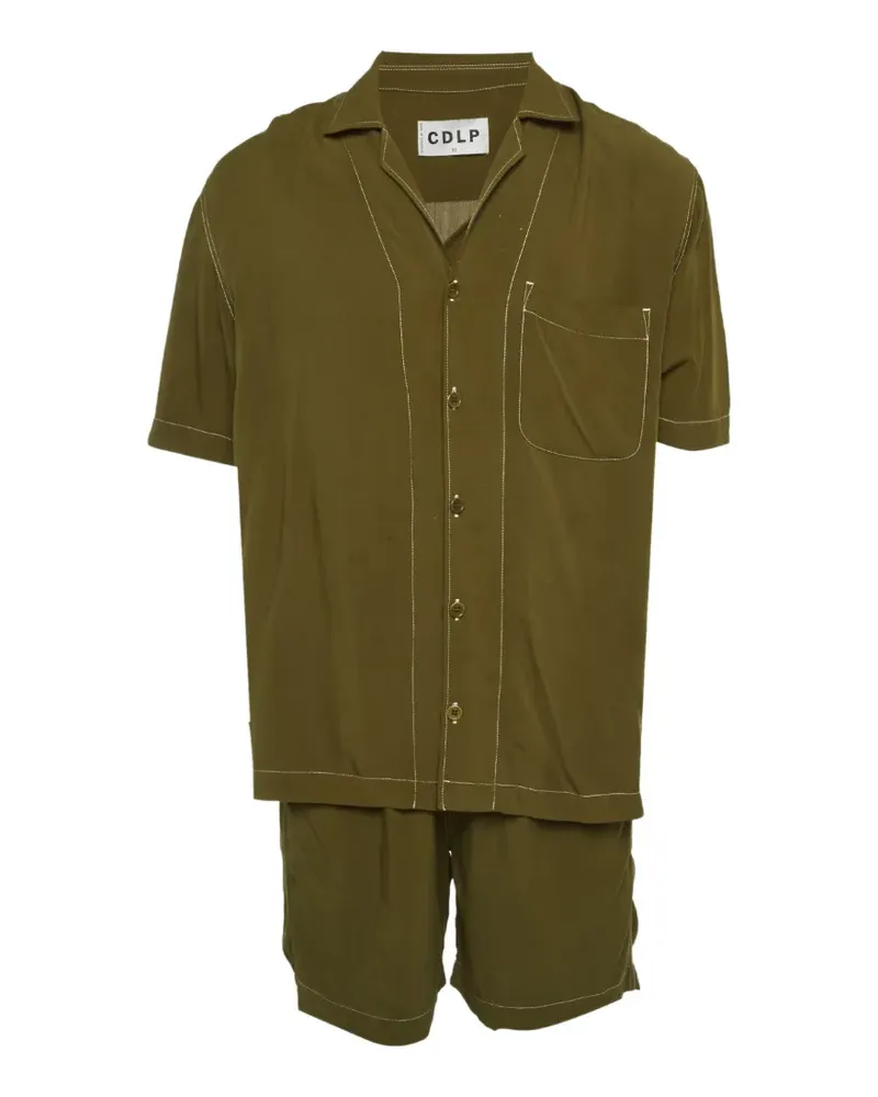 GCDS contrast-stitch button up shirt shorts set - Grün Grün