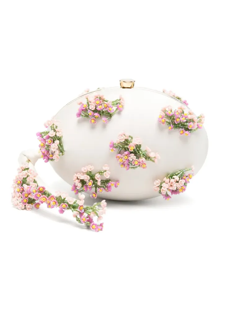 Self-Portrait flower-embellishment clutch bag - Weiß Weiß