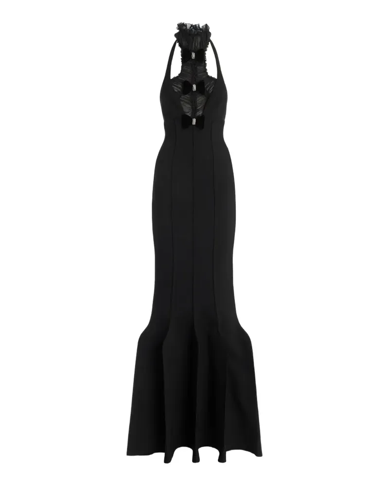 Genny Maxikleid mit Rüschenkragen und Schleife - Schwarz Schwarz