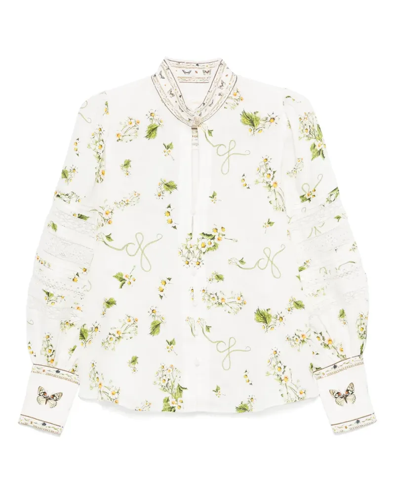 Camilla Leinenhemd mit Blumen-Print - Weiß Weiß