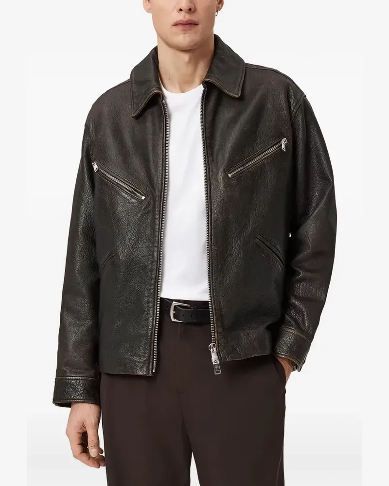 AllSaints Lederjacke mit Reißverschluss - Schwarz Schwarz