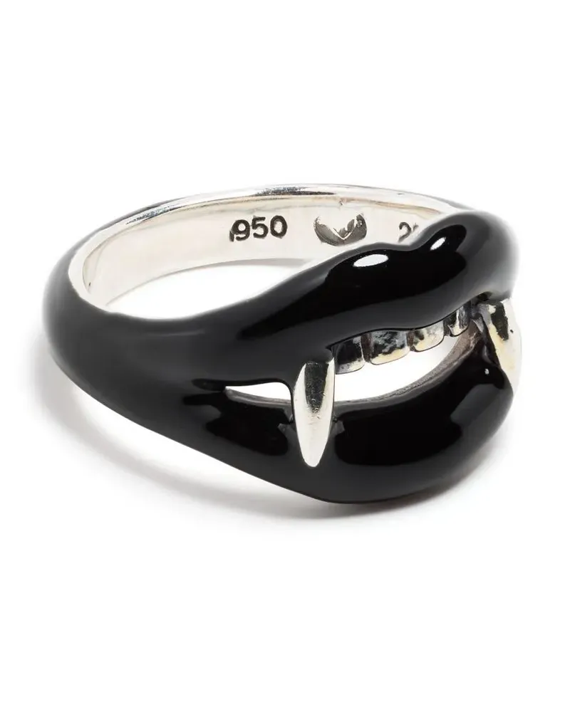 Yohji Yamamoto Versilberter Vampire Fang Ring - Schwarz Schwarz