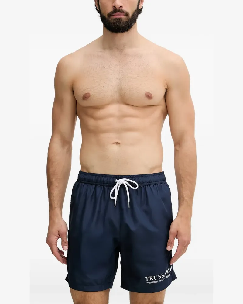 Trussardi logo-print drawstring swim shorts - Blau Blau