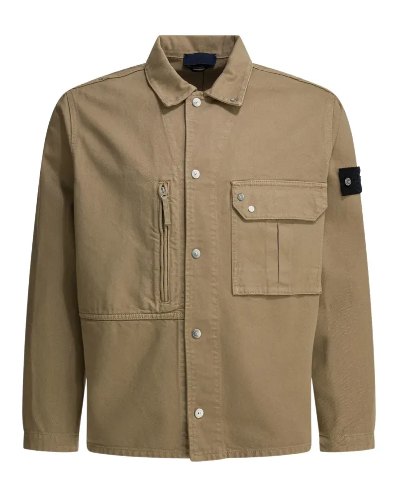 Stone Island Light Bull logo-patch multi-pocket denim jacket - Nude Nude