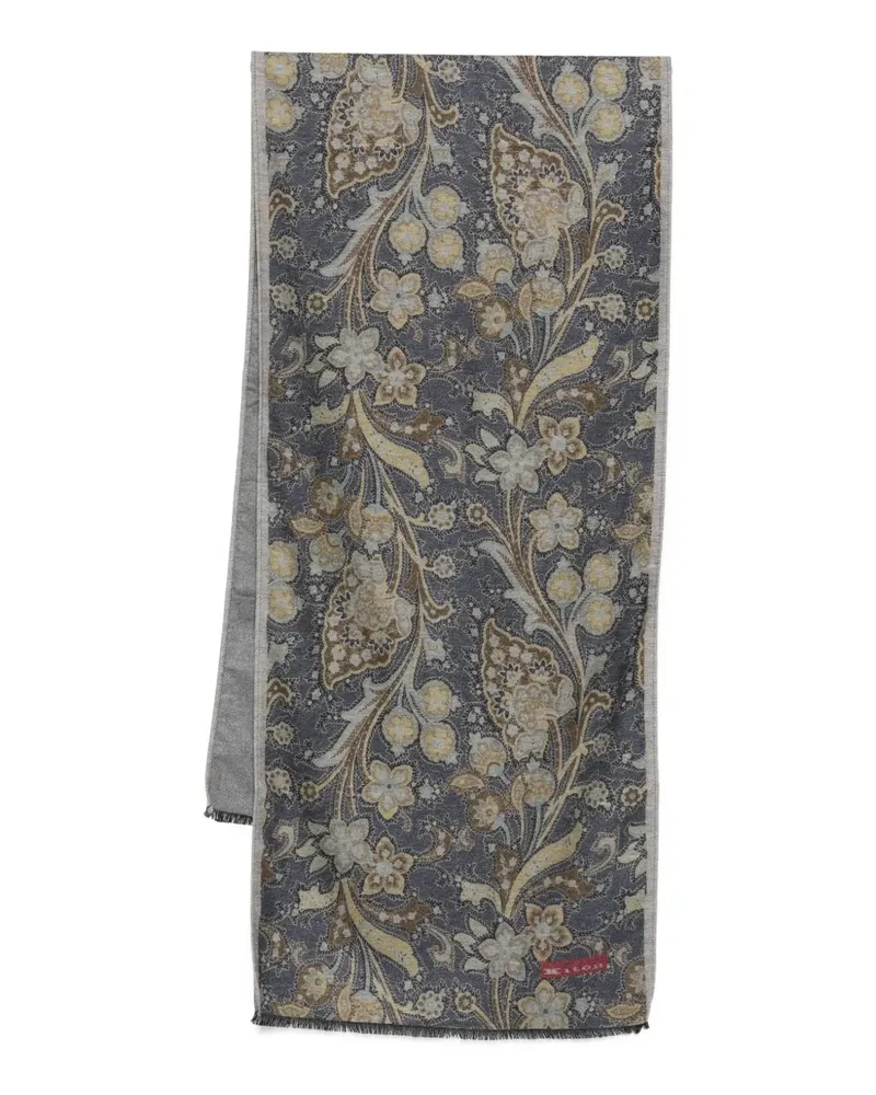 Kiton Schal mit Blumenmotiv - Blau Blau