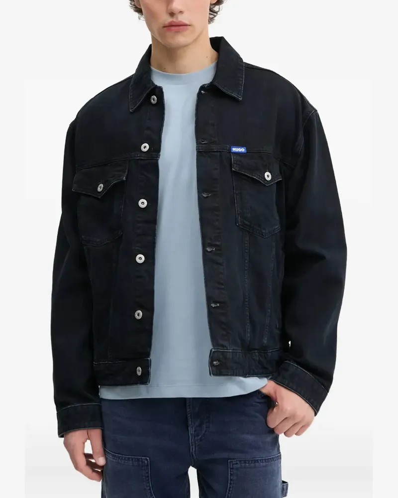 HUGO BOSS Jeansjacke mit Logo-Schild - Schwarz Schwarz